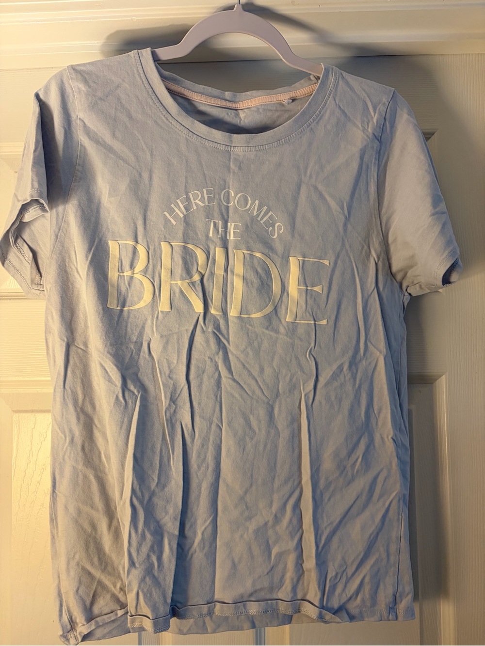Here Comes The Bride Short Sleeve Tee - Light Blue Bridal Graphic